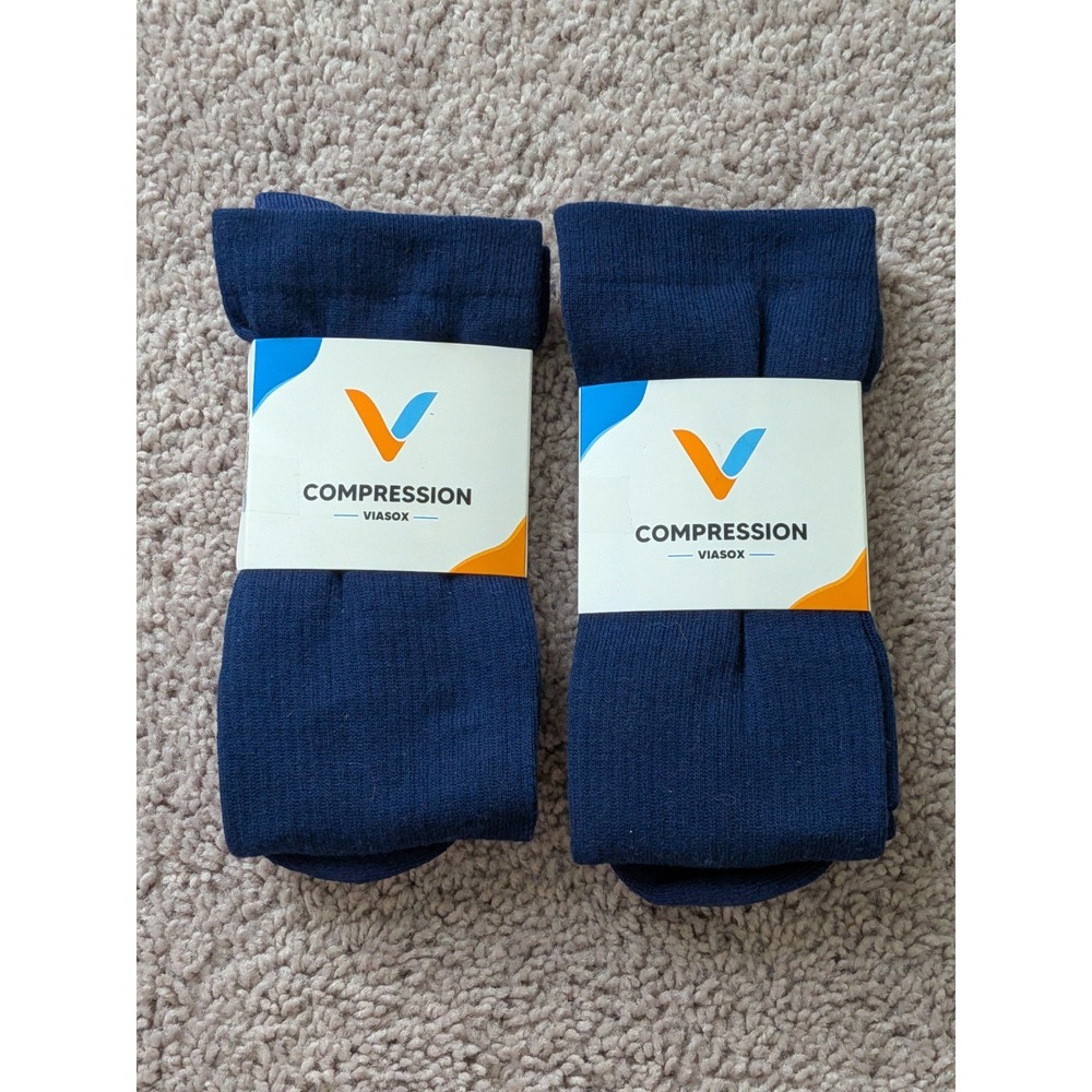 Viasox Compression Socks Navy Blue Large/XL Knee High NWT 2 Pairs